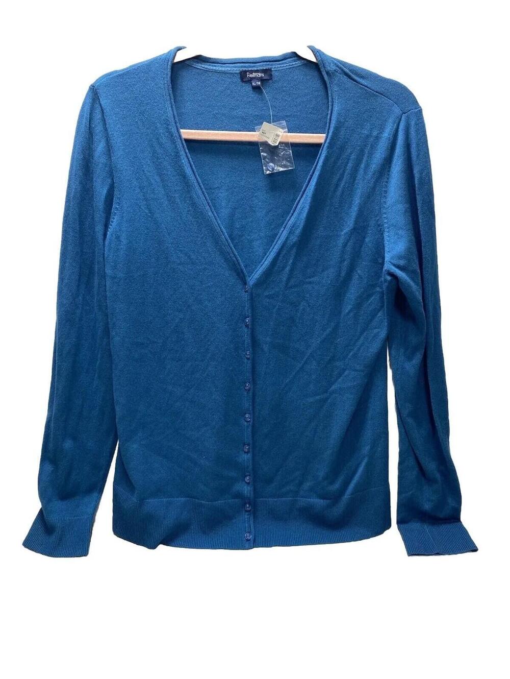 Women’s Blue V-Neck Button-Up Cardigan – Size XL, Stylish & Cozy